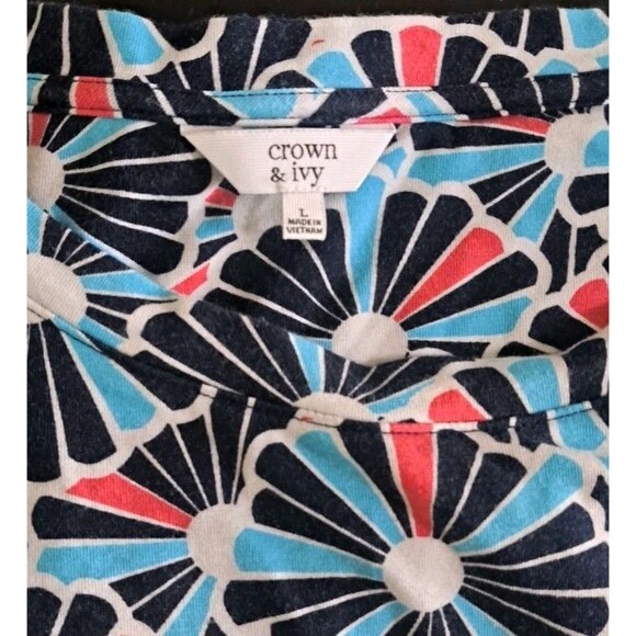 Crown & Ivy Women’s Large Midi Dress Mid Red White Blue Black Colorful Floral - Picture 3 of 6